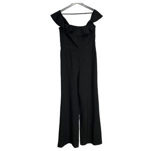 NWT Jay Godfrey Black Off Shoulder Wide Leg Formal Jumpsuit Size 12 Tall